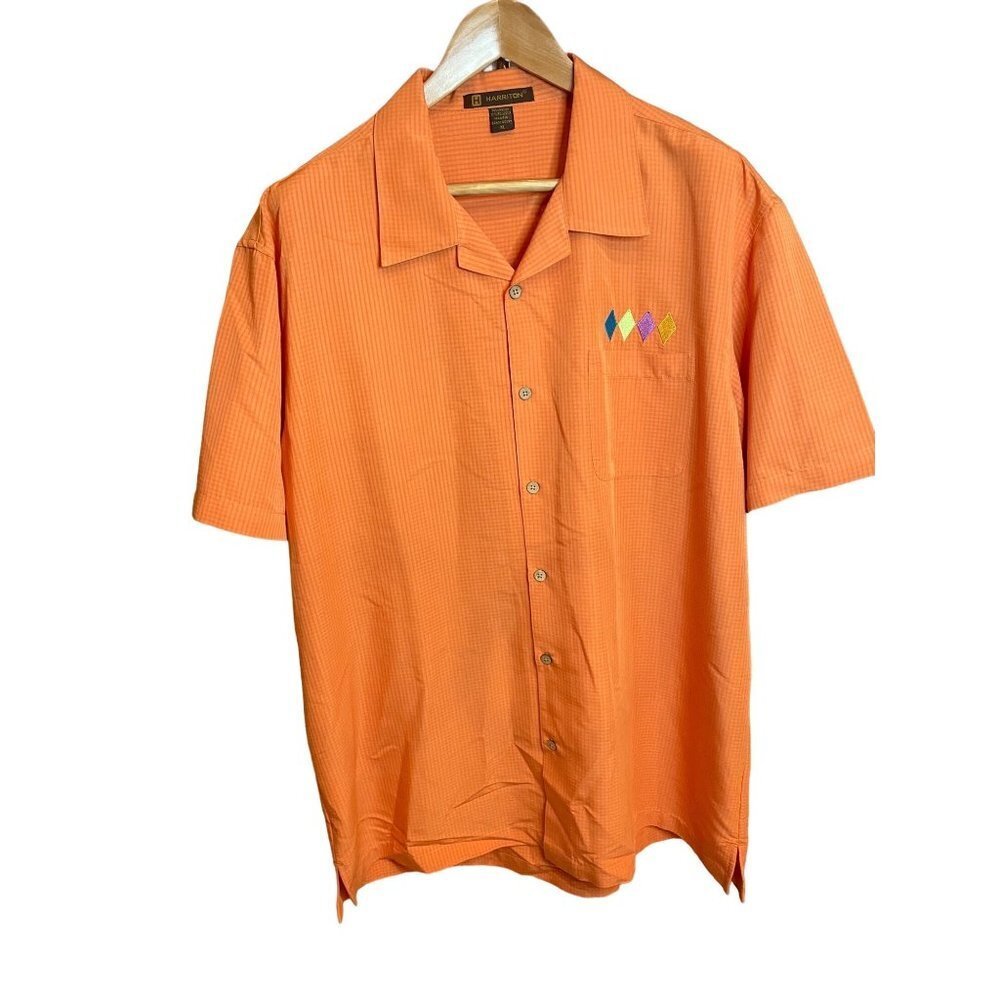 Harriton Orange Short Sleeved Button Up Shirt Sz XL